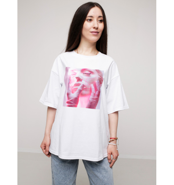Футболка WIDE біла Face pink