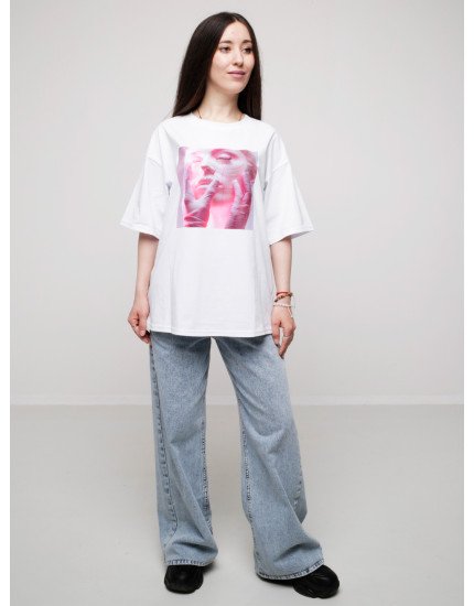 Футболка WIDE біла Face pink