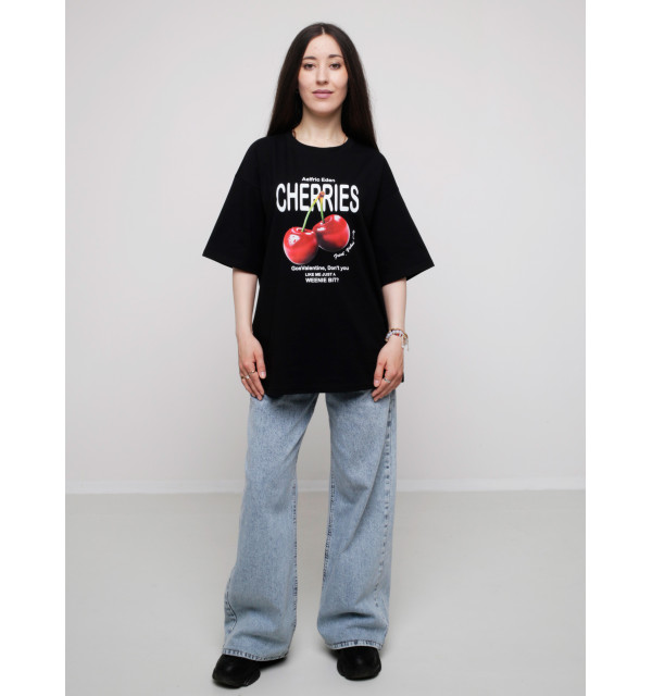 Футболка WIDE чорна CHERRIES