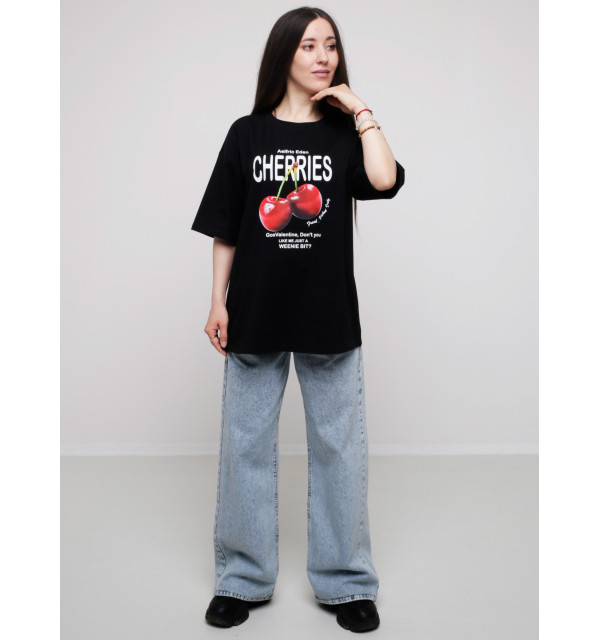 Футболка WIDE чорна CHERRIES