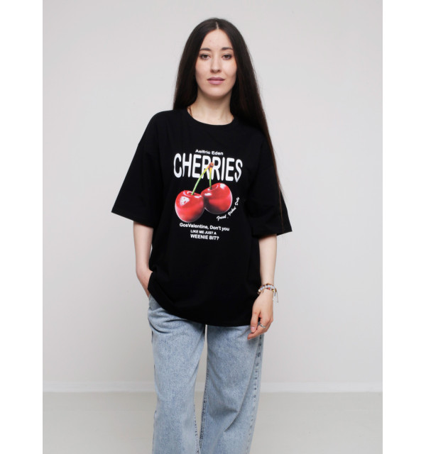 Футболка WIDE чорна CHERRIES