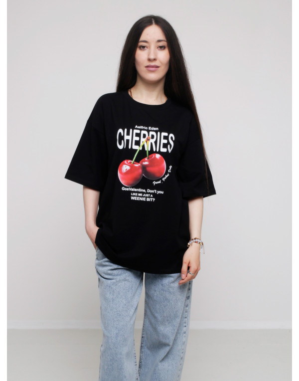 Футболка WIDE чорна CHERRIES
