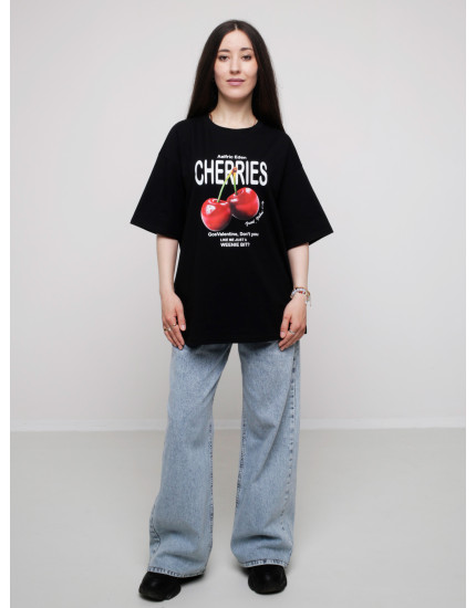 Футболка WIDE чорна CHERRIES