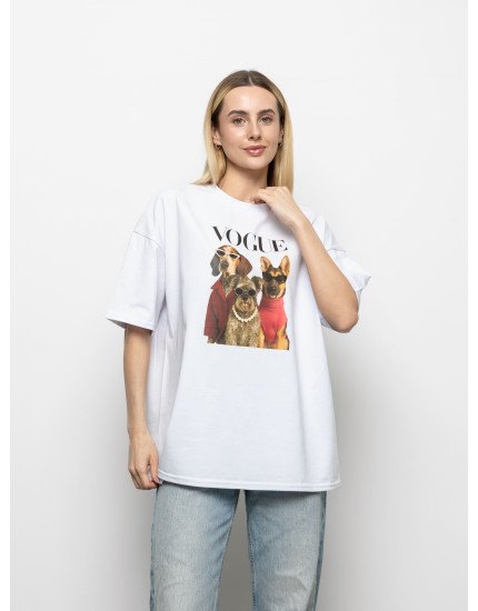 Футболка Оверсайз біла VOGUE d...