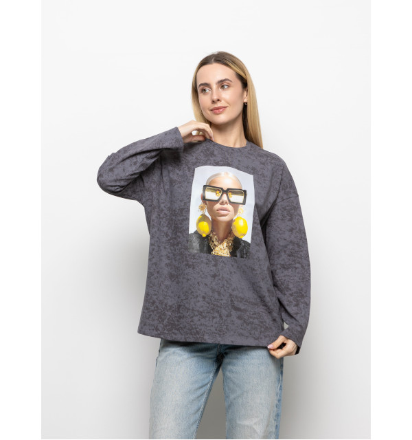 Футболка Long Sleeve Suprem графіт сережки-лимони