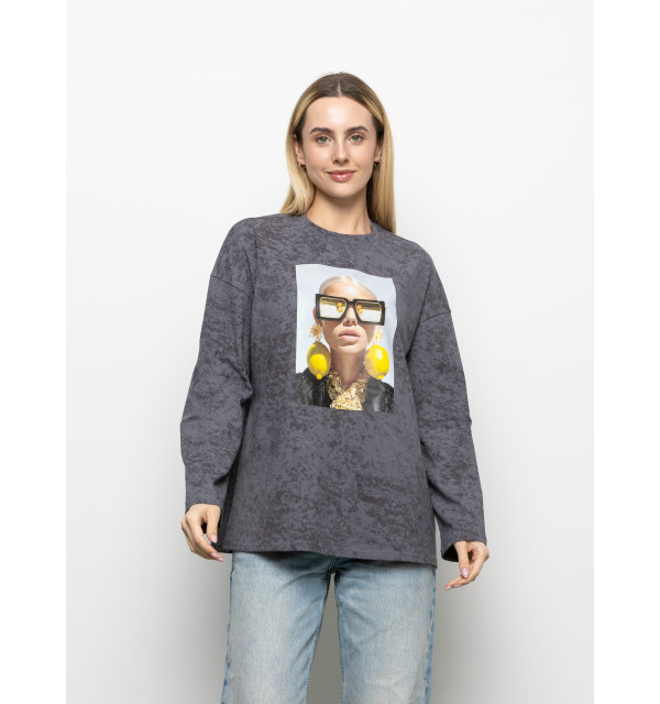Футболка Long Sleeve Suprem графіт сережки-лимони