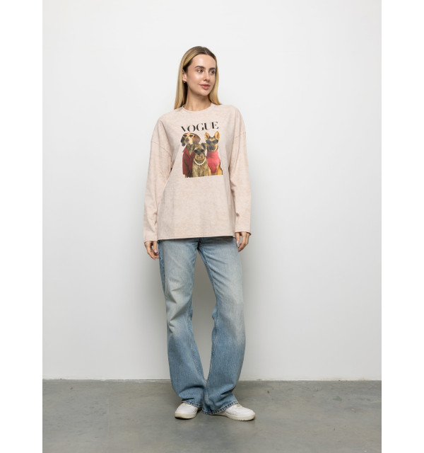 Футболка Long Sleeve Suprem бежева VOGUE dogs