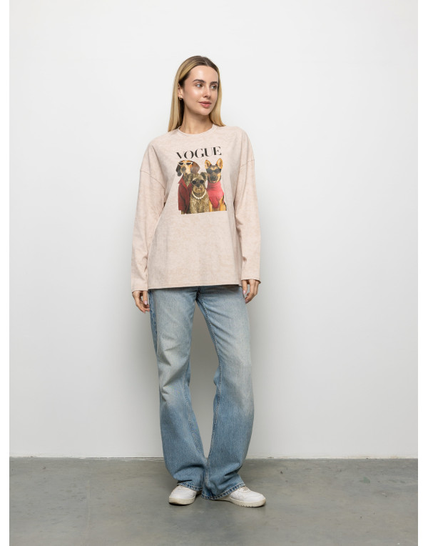 Футболка Long Sleeve Suprem бежева VOGUE dogs
