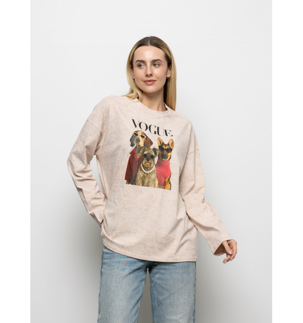 Футболка Long Sleeve Suprem бежева VOGUE dogs