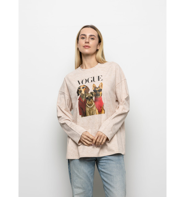 Футболка Long Sleeve Suprem бежева VOGUE dogs
