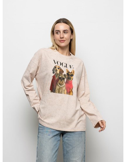 Футболка Long Sleeve Suprem бежева V...