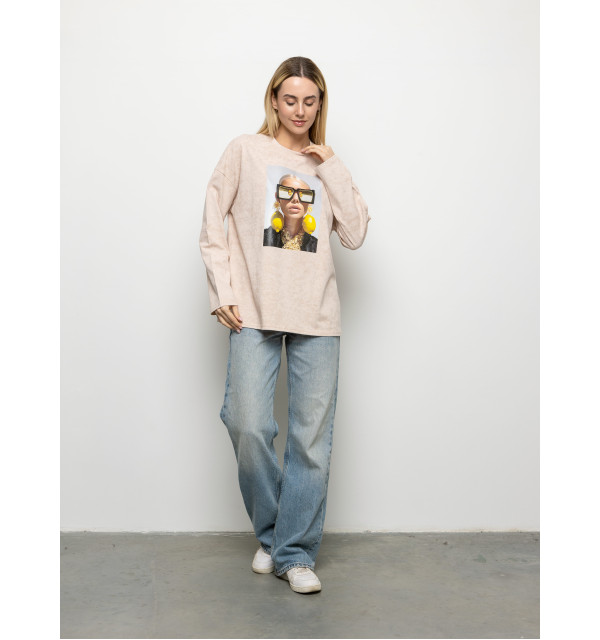Футболка Long Sleeve Suprem бежева сережки-лимони