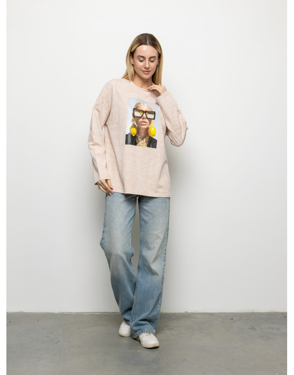 Футболка Long Sleeve Suprem бежева сережки-лимони