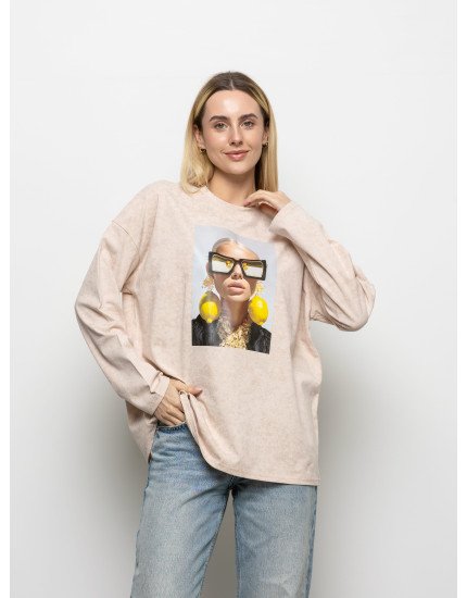 Футболка Long Sleeve Suprem бежева �...