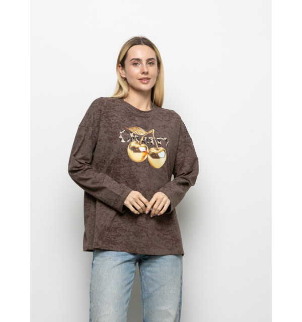 Футболка Long Sleeve Suprem шоколад черрі золото