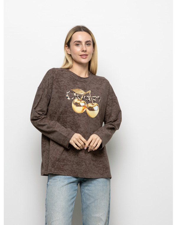 Футболка Long Sleeve Suprem шоколад черрі золото