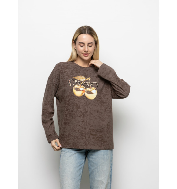 Футболка Long Sleeve Suprem шоколад черрі золото