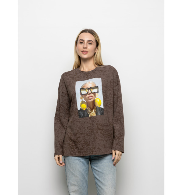 Футболка Long Sleeve Suprem шоколад сережки-лимони