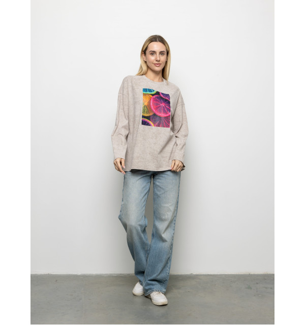 Футболка Long Sleeve Suprem мокко кольорові апельсини