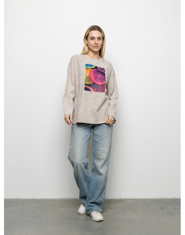 Футболка Long Sleeve Suprem мокко кольорові апельсини