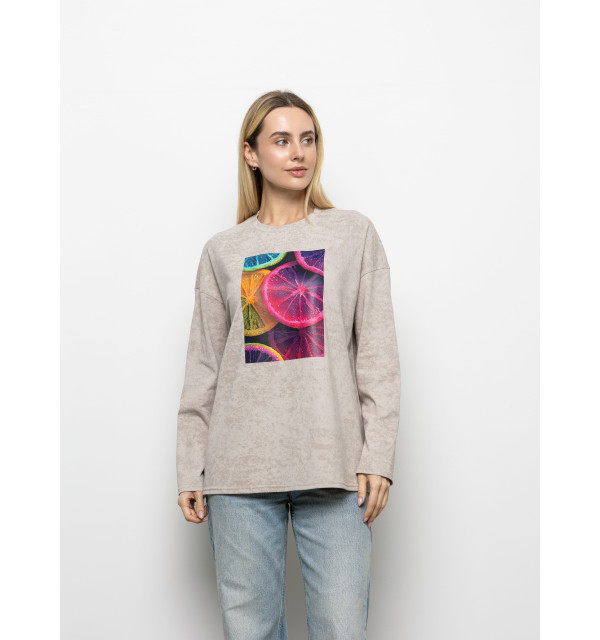 Футболка Long Sleeve Suprem мокко кольорові апельсини