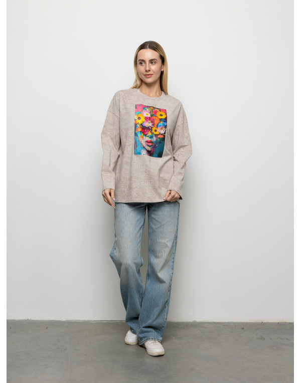 Футболка Long Sleeve Suprem мокко голова-квіти